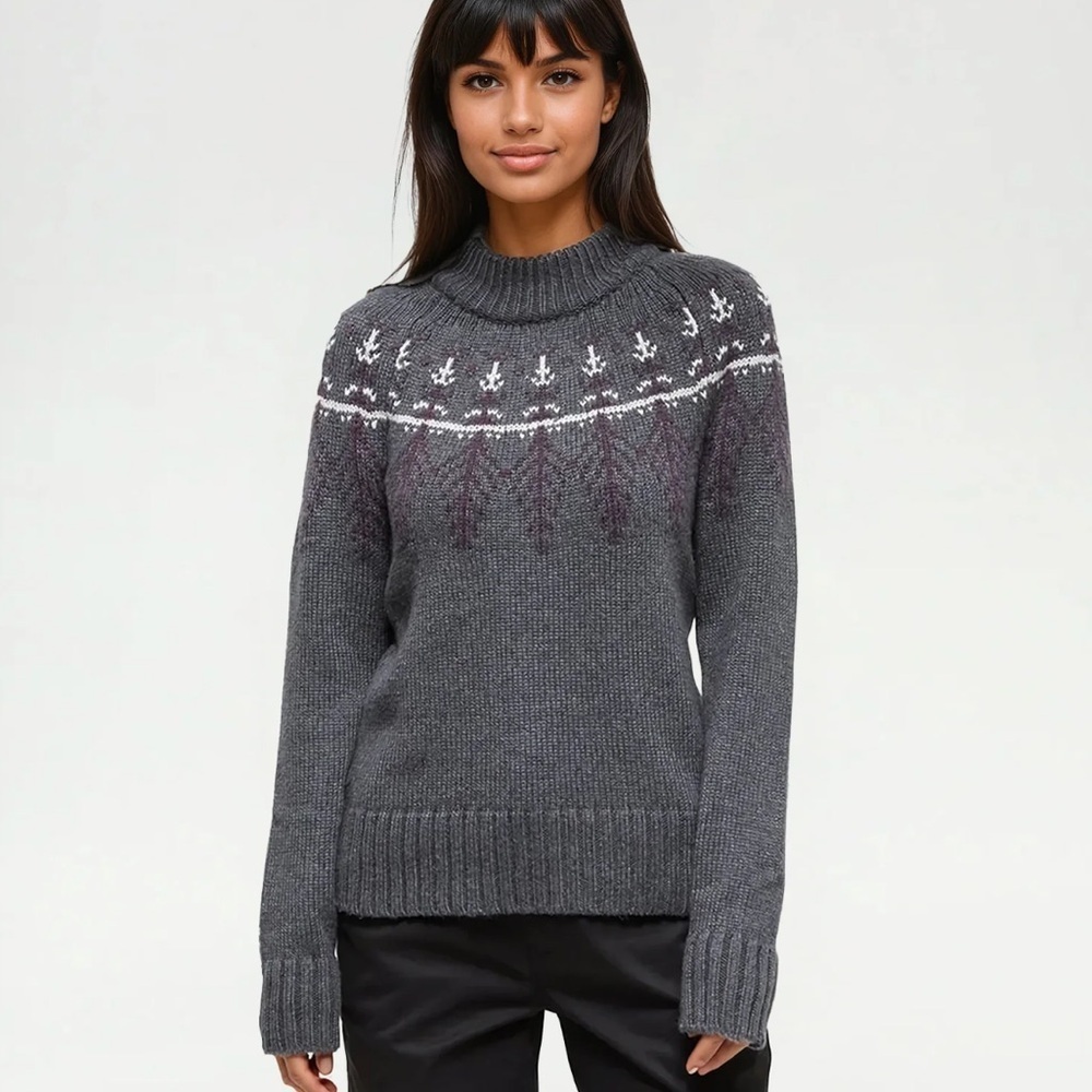 TENTREE Highline Wool Intarsia Sweater Gray Midnight Plum Size XL